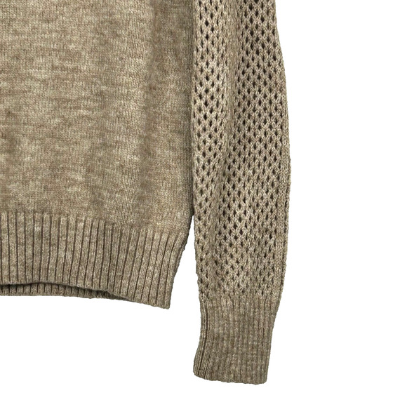 SHEIN Sweater Womens 4 Tan Pullover Crew Neck Knit Openwork Sleeve Acrylic - Picture 2 of 9